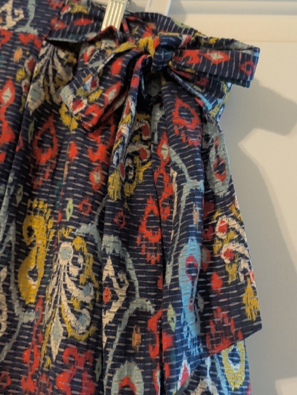 Anthropologie Edith Ruffled Midi Navy Floral Ikat Skirt with Tie Waist - Picture 3 of 8